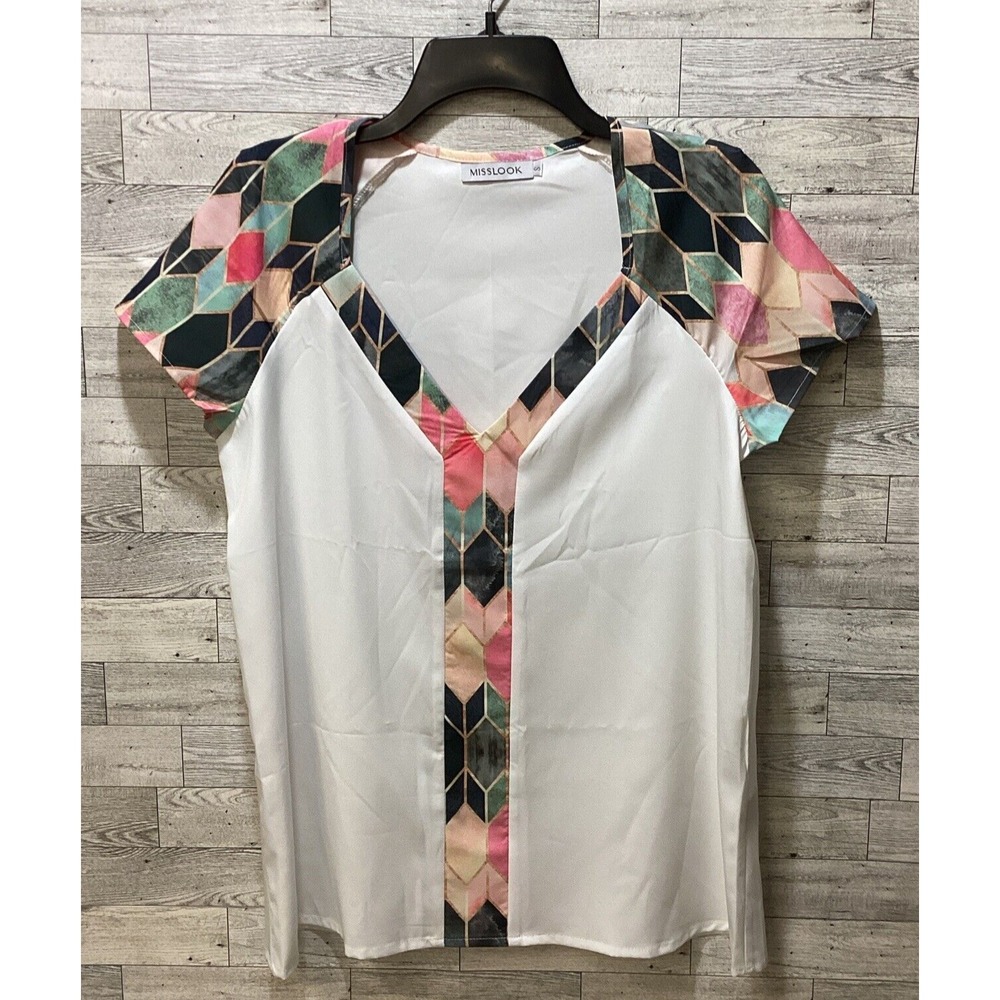 MISSLOOK Women's (Size S) Colorblock Short Sleeve V-Neck Lightweight Shirt